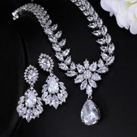 Luxurious Wedding Bridal Water Droplets Flower Copper Plating Inlay Artificial Gemstones White Gold Plated Rhodium Plated Jewelry Set main image 3