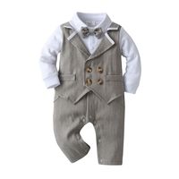 Formal Solid Color Bowknot Cotton Baby Rompers sku image 3