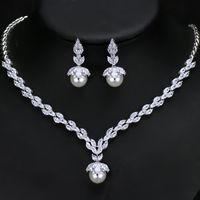 Luxurious Bridal Water Droplets Copper Plating Inlay Artificial Gemstones Artificial Pearls Shell White Gold Plated Rhodium Plated Jewelry Set main image 1