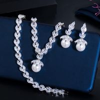 Luxurious Bridal Water Droplets Copper Plating Inlay Artificial Gemstones Artificial Pearls Shell White Gold Plated Rhodium Plated Jewelry Set main image 7