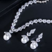 Luxurious Bridal Water Droplets Copper Plating Inlay Artificial Gemstones Artificial Pearls Shell White Gold Plated Rhodium Plated Jewelry Set main image 6