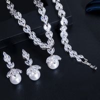 Luxurious Bridal Water Droplets Copper Plating Inlay Artificial Gemstones Artificial Pearls Shell White Gold Plated Rhodium Plated Jewelry Set main image 5