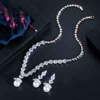 Luxurious Bridal Water Droplets Copper Plating Inlay Artificial Gemstones Artificial Pearls Shell White Gold Plated Rhodium Plated Jewelry Set main image 3