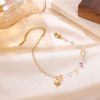 Fairy Style Sweet Artistic Heart Shape Stainless Steel Natural Stone Plating 18k Gold Plated Women's Anklet main image 1