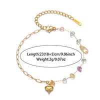 Fairy Style Sweet Artistic Heart Shape Stainless Steel Natural Stone Plating 18k Gold Plated Women's Anklet main image 5
