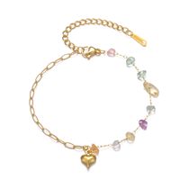 Fairy Style Sweet Artistic Heart Shape Stainless Steel Natural Stone Plating 18k Gold Plated Women's Anklet main image 2