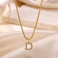 Sweet Simple Style Artistic Letter Stainless Steel Plating Inlay Artificial Diamond 18k Gold Plated Pendant Necklace sku image 26