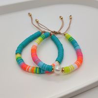 Vacation Colorful Freshwater Pearl Soft Clay Beaded Knitting Plating Bracelets main image 5