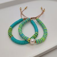Vacation Colorful Freshwater Pearl Soft Clay Beaded Knitting Plating Bracelets sku image 3