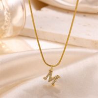 Sweet Simple Style Artistic Letter Stainless Steel Plating Inlay Artificial Diamond 18k Gold Plated Pendant Necklace sku image 11