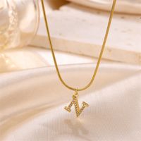Sweet Simple Style Artistic Letter Stainless Steel Plating Inlay Artificial Diamond 18k Gold Plated Pendant Necklace sku image 12