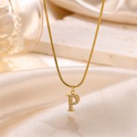 Sweet Simple Style Artistic Letter Stainless Steel Plating Inlay Artificial Diamond 18k Gold Plated Pendant Necklace sku image 14