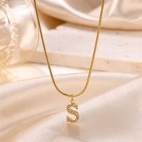Sweet Simple Style Artistic Letter Stainless Steel Plating Inlay Artificial Diamond 18k Gold Plated Pendant Necklace sku image 17