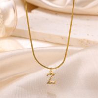 Sweet Simple Style Artistic Letter Stainless Steel Plating Inlay Artificial Diamond 18k Gold Plated Pendant Necklace sku image 25