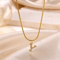 Sweet Simple Style Artistic Letter Stainless Steel Plating Inlay Artificial Diamond 18k Gold Plated Pendant Necklace sku image 7