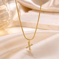 Sweet Simple Style Artistic Letter Stainless Steel Plating Inlay Artificial Diamond 18k Gold Plated Pendant Necklace sku image 22