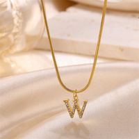 Sweet Simple Style Artistic Letter Stainless Steel Plating Inlay Artificial Diamond 18k Gold Plated Pendant Necklace sku image 23