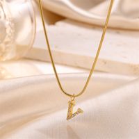 Sweet Simple Style Artistic Letter Stainless Steel Plating Inlay Artificial Diamond 18k Gold Plated Pendant Necklace sku image 22