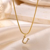Sweet Simple Style Artistic Letter Stainless Steel Plating Inlay Artificial Diamond 18k Gold Plated Pendant Necklace sku image 19