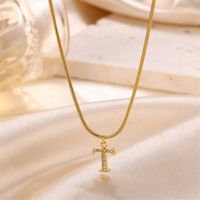Sweet Simple Style Artistic Letter Stainless Steel Plating Inlay Artificial Diamond 18k Gold Plated Pendant Necklace sku image 18