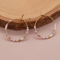 1 Pair Simple Style Solid Color Beaded Handmade Glass Hoop Earrings main image 4