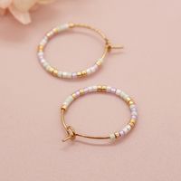 1 Pair Simple Style Solid Color Beaded Handmade Glass Hoop Earrings sku image 3