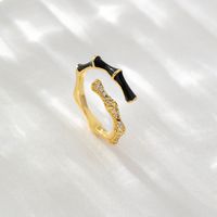 Retro Bamboo Copper Enamel Plating Inlay Zircon Open Rings main image 1