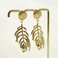 1 Pair Elegant Vintage Style Luxurious Feather Plating 304 Stainless Steel Gold Plated Drop Earrings main image 6