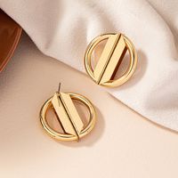 Wholesale Jewelry Elegant Retro Simple Style Round Ferroalloy 14k Gold Plated Plating Metal Ear Studs main image 4