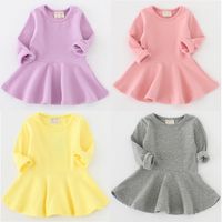 Basic Solid Color Cotton Girls Dresses main image 2