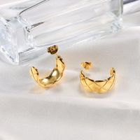 1 Pair Handmade Romantic C Shape Side Stripe Plating Thick Stainless Steel 18k Gold Plated Ear Studs main image 4