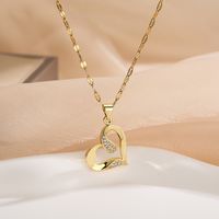 Simple Style Commute Heart Shape Copper Plating Inlay Zircon 18k Gold Plated Pendant Necklace main image 4