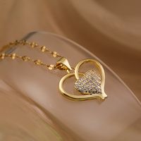 Simple Style Commute Heart Shape Copper Plating Inlay Zircon 18k Gold Plated Pendant Necklace sku image 2