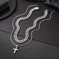 304 Stainless Steel Copper Hip-Hop Vintage Style Simple Style Plating Inlay Cross Zircon Double Layer Necklaces main image 4