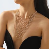 Bijoux En Gros Sexy Style Moderne Style Simple Gland Alliage Le Fer Strass Incruster Collier En Couches main image 1