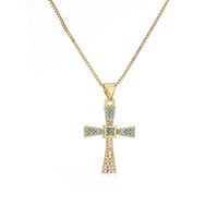 Einfacher Stil Pendeln Kreuzen Kupfer 18 Karat Vergoldet Zirkon Halskette Mit Anhänger In Masse main image 2