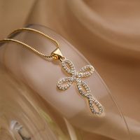 Simple Style Commute Cross Copper 18k Gold Plated Zircon Pendant Necklace In Bulk main image 4