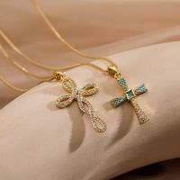 Einfacher Stil Pendeln Kreuzen Kupfer 18 Karat Vergoldet Zirkon Halskette Mit Anhänger In Masse main image 1