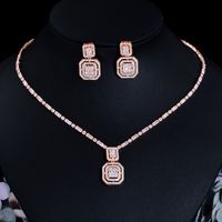 Luxurious Bridal Square Copper Inlay Artificial Gemstones White Gold Plated Rhodium Plated Jewelry Set main image 1
