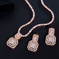 Luxurious Bridal Square Copper Inlay Artificial Gemstones White Gold Plated Rhodium Plated Jewelry Set main image 3