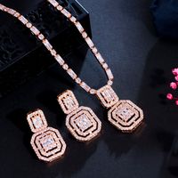 Luxurious Bridal Square Copper Inlay Artificial Gemstones White Gold Plated Rhodium Plated Jewelry Set main image 7