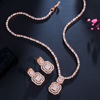Luxurious Bridal Square Copper Inlay Artificial Gemstones White Gold Plated Rhodium Plated Jewelry Set main image 2