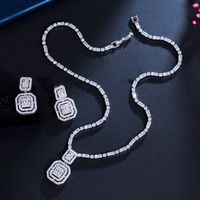 Luxurious Bridal Square Copper Inlay Artificial Gemstones White Gold Plated Rhodium Plated Jewelry Set main image 4