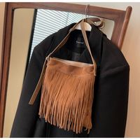 Women's All Seasons Pu Leather Solid Color Streetwear Tassel Square Zipper Shoulder Bag sku image 3