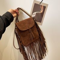 Women's Fabric Solid Color Vintage Style Tassel Square Magnetic Buckle Crossbody Bag main image 6
