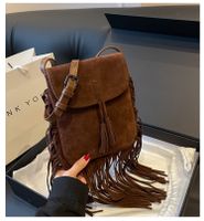 Women's Fabric Solid Color Vintage Style Tassel Square Magnetic Buckle Crossbody Bag sku image 3