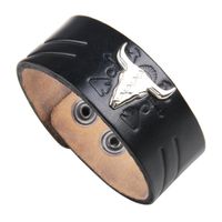 Wide Leather Bracelet Embossed Snap Button Turquoise Couple Bracelet sku image 2