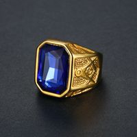 Retro Punk Rectangle 304 Stainless Steel Polishing Inlay Artificial Gemstones Men's Rings main image 2