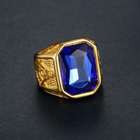 Retro Punk Rectangle 304 Stainless Steel Polishing Inlay Artificial Gemstones Men's Rings sku image 1