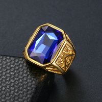 Retro Punk Rectangle 304 Stainless Steel Polishing Inlay Artificial Gemstones Men's Rings main image 5